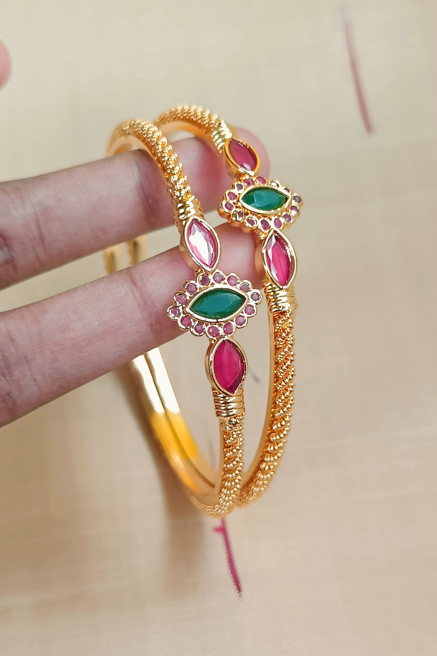 Gold Kada with Red and Green Stones