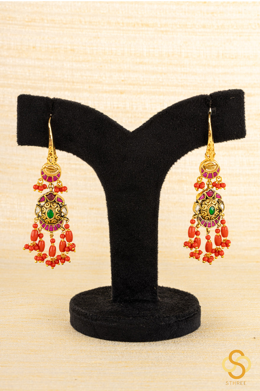 Chandbali Hanging - Jadau kundan  - Red