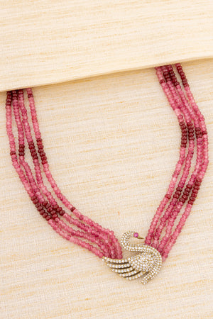 925 Silver Swan Pendant with Ruby Red Beads - Four Liner