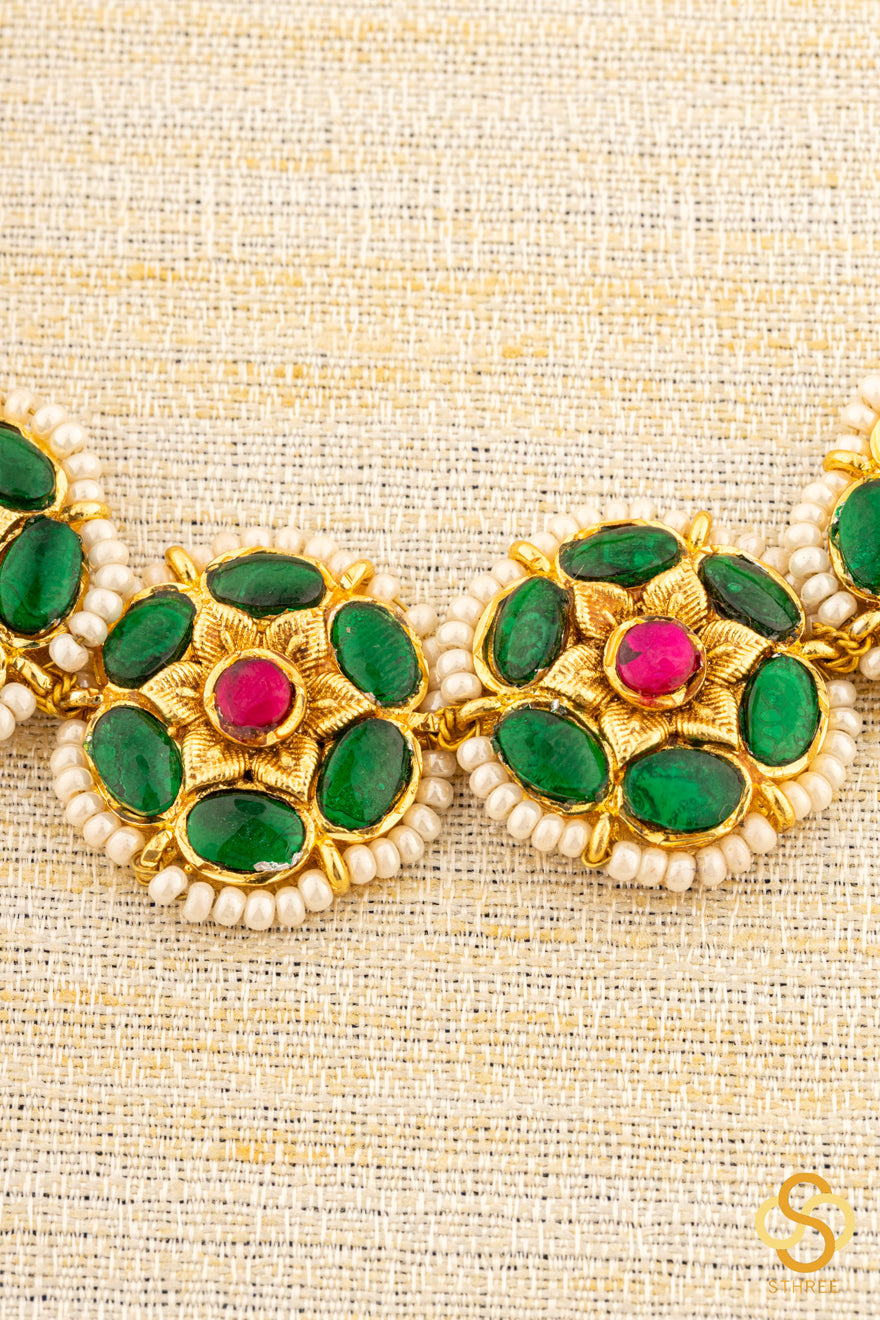 Jadau Kundan Choker - Green and Ruby Red
