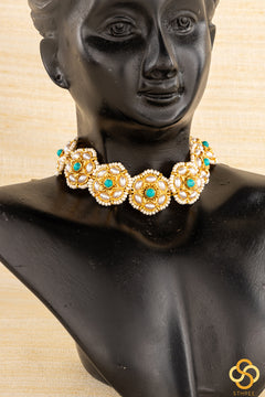 Jadau Kundan Choker - White and Turquoise Centre Stones