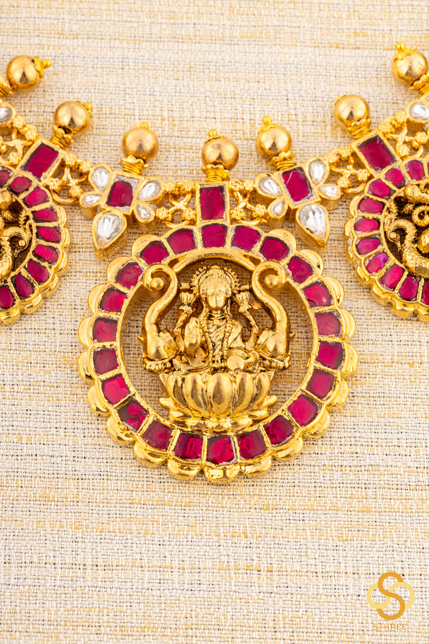 Lakshmi Bottu-Mala Set in Kundan, Kemp Red