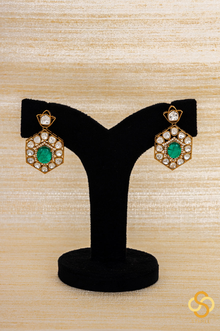 Two Liner Moissanite and Emerald Green Necklace Set