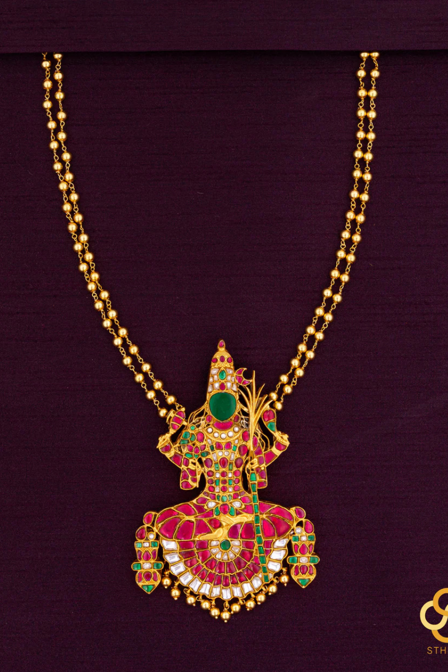 925 Silver - Kamakshi Necklace in Rettai - Vari