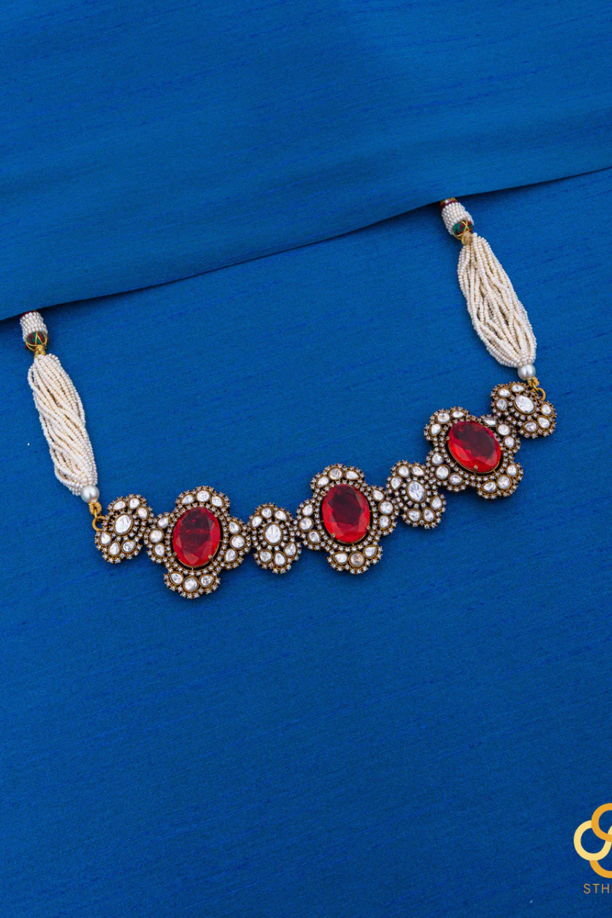 Victorian Choker with Red Stones and Zircons