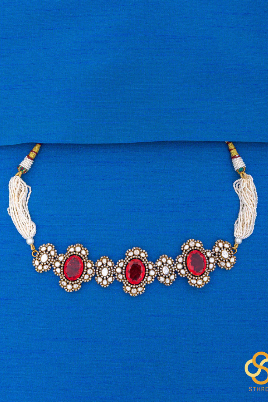 Victorian Choker with Red Stones and Zircons