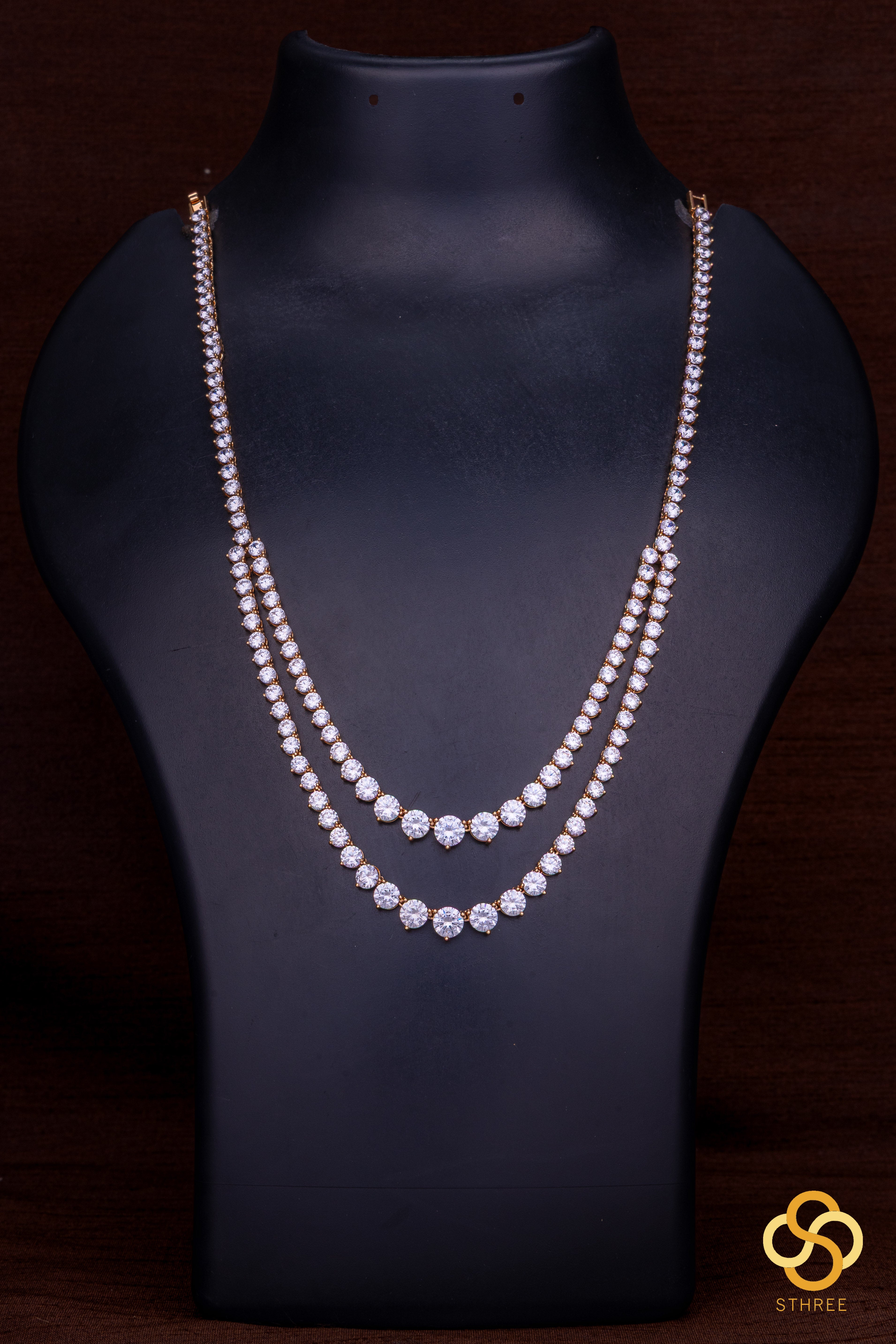 Two liner solitaire necklace - Rose gold finish