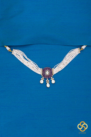Pearl Choker in Jadau kundan pendant - Amethyst