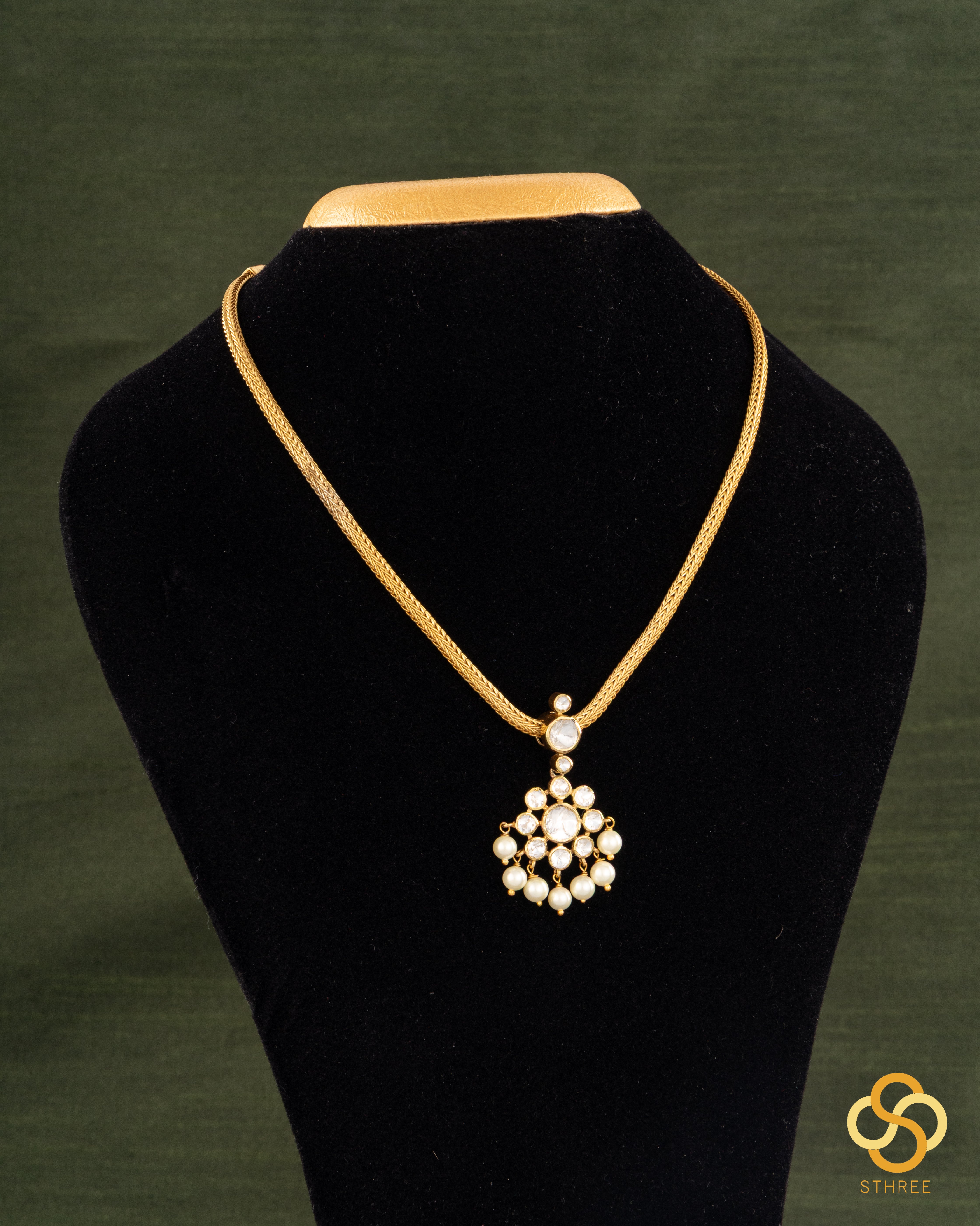 Vaira Padakkam - Moissonite Addigai Pendant with Pearls