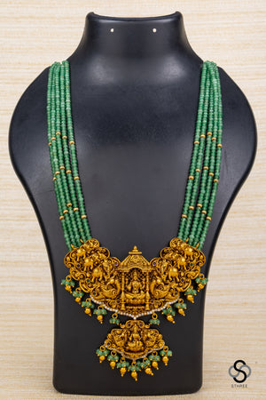 Lakshmi pendant with Nakas work - Green beads
