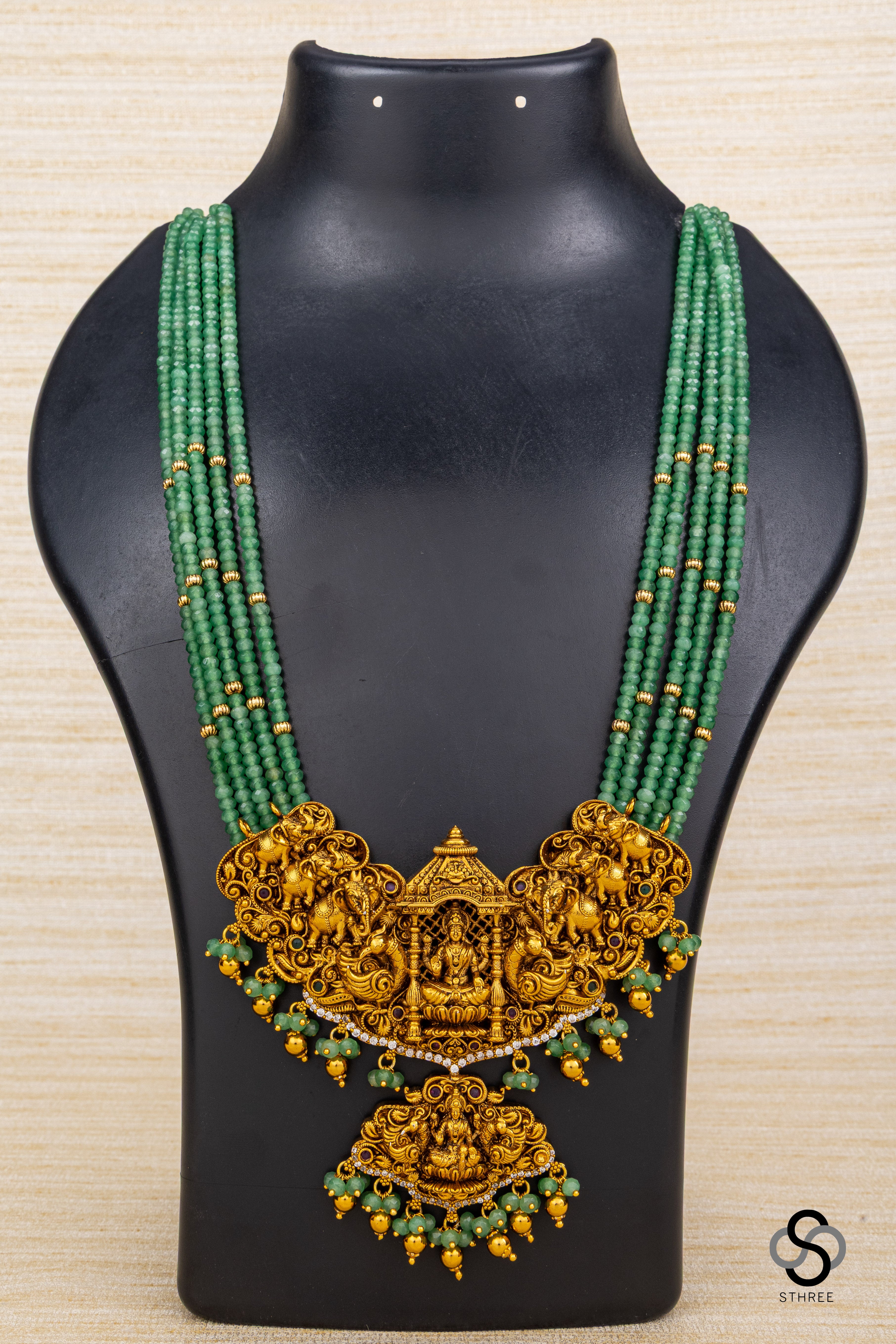 Lakshmi pendant with Nakas work - Green beads