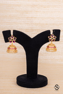 Five stone jhumkas with ruby pink