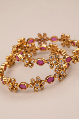 Ruby and 7 Stone Zircon - Diamond Pattern Bangle