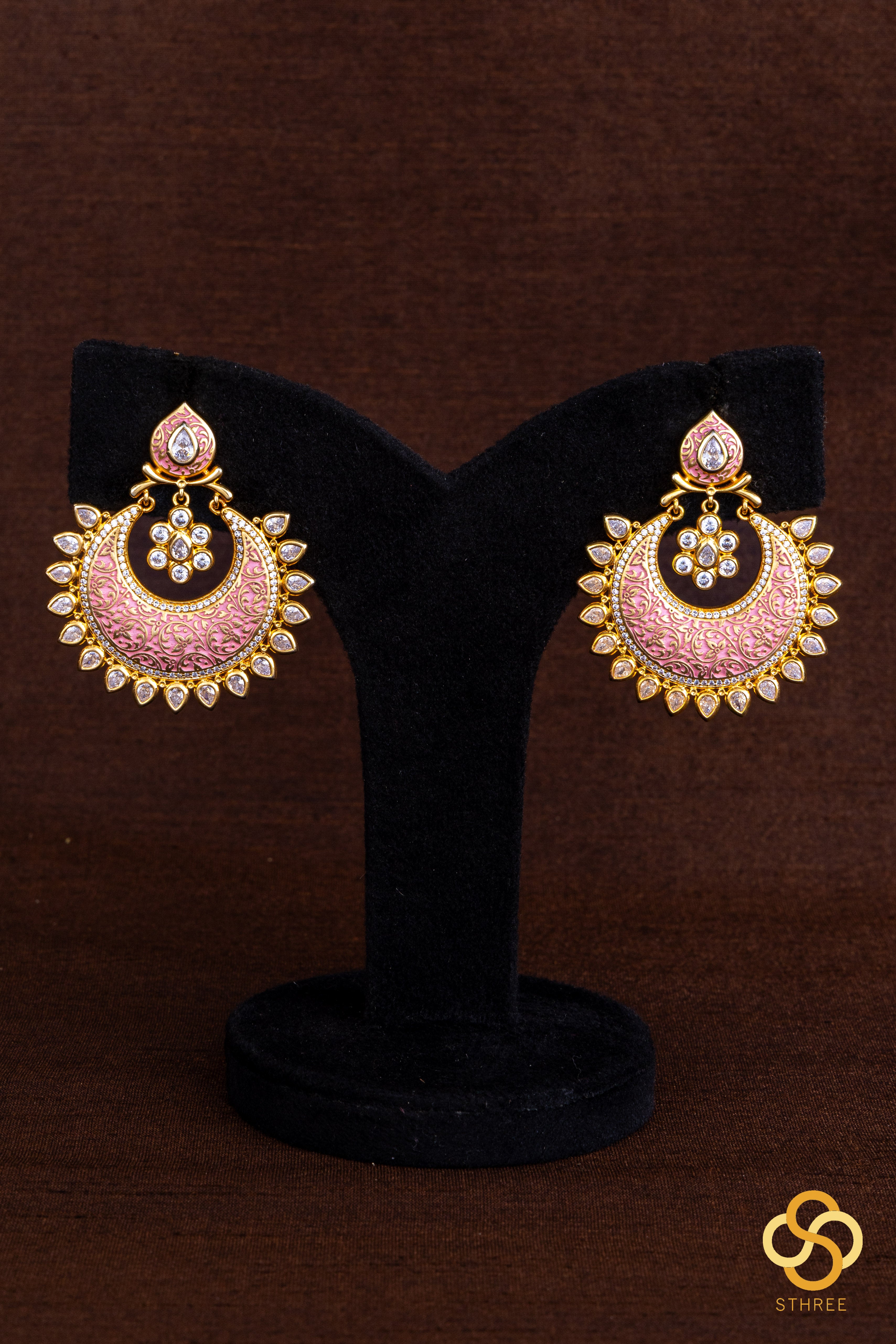 Rajwadi choker - Hasli with pink meenakari work with uncut zircons