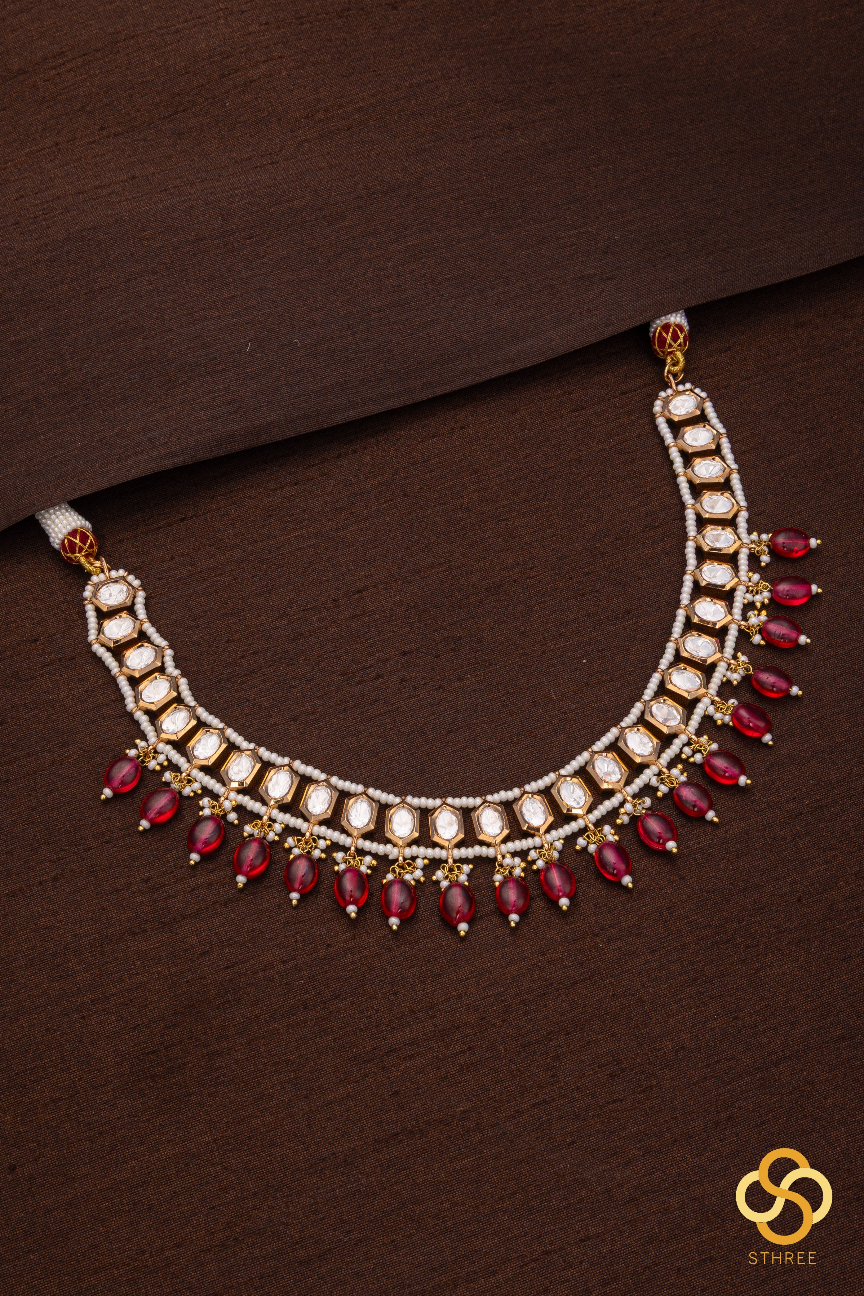 Kundan Stone Choker with Pearls and Ruby Pink Set