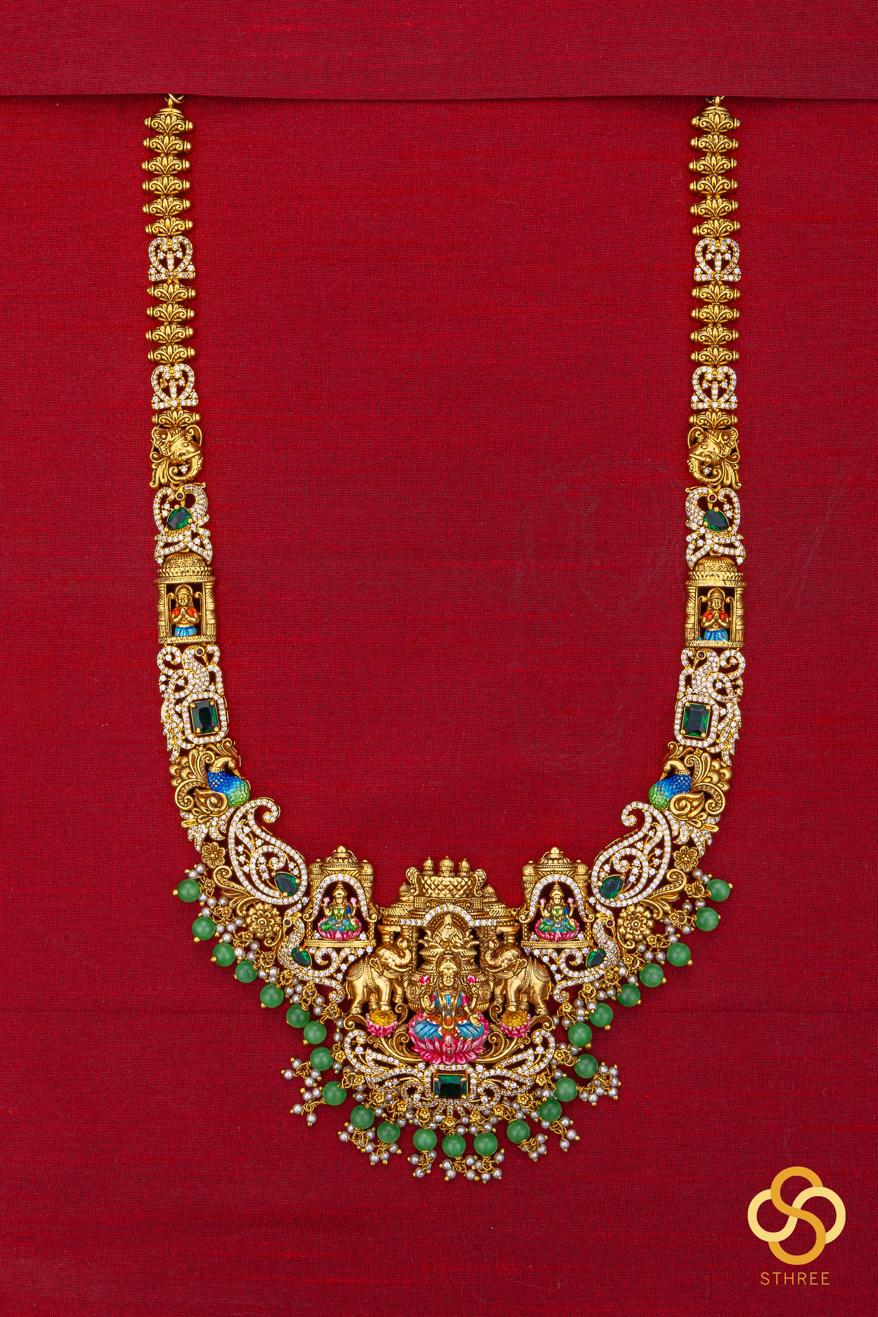 Gajalakshmi haram with Meenakari work - 38 inches long