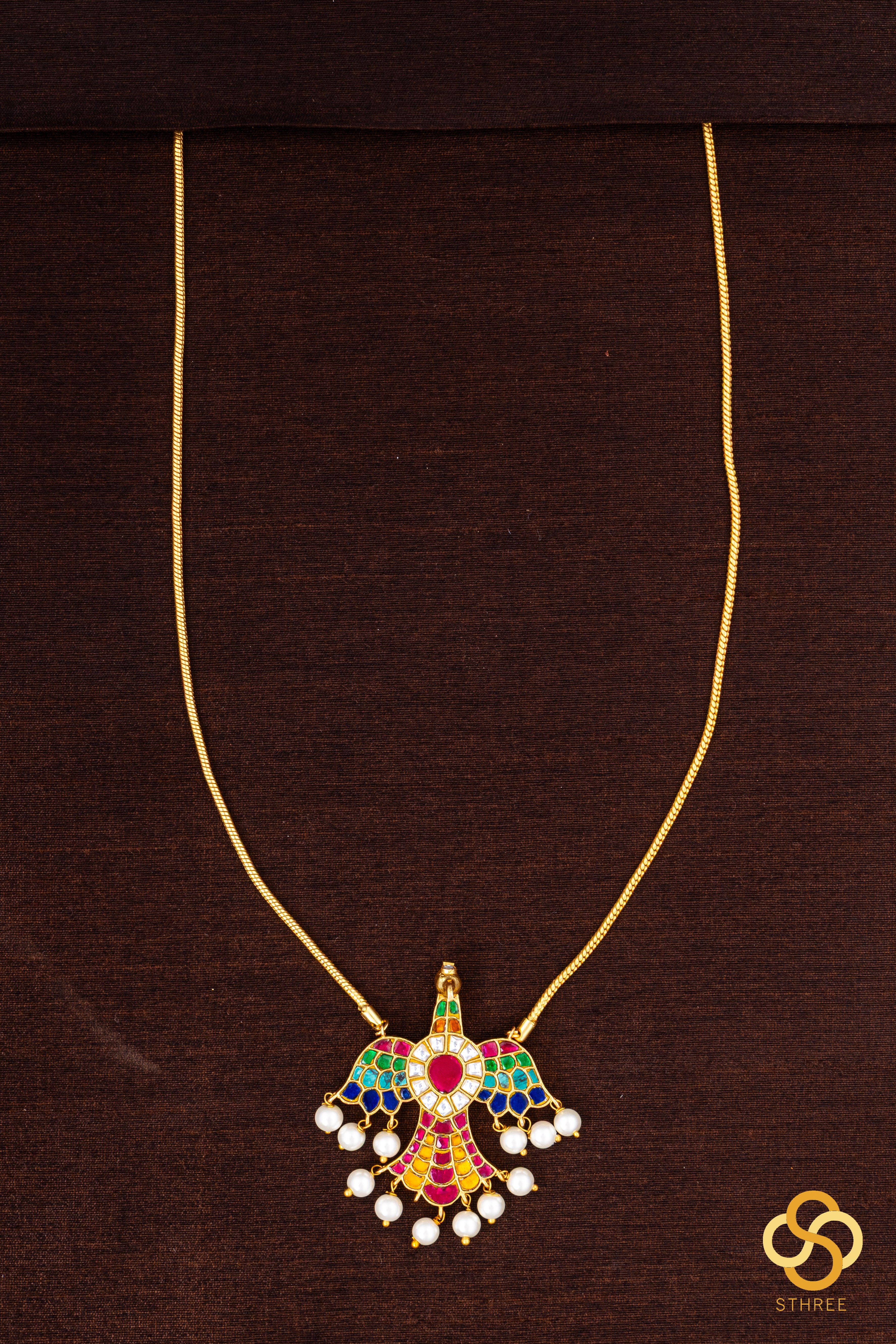 Gandaberunda Neckpiece with Pearls - Navarathna