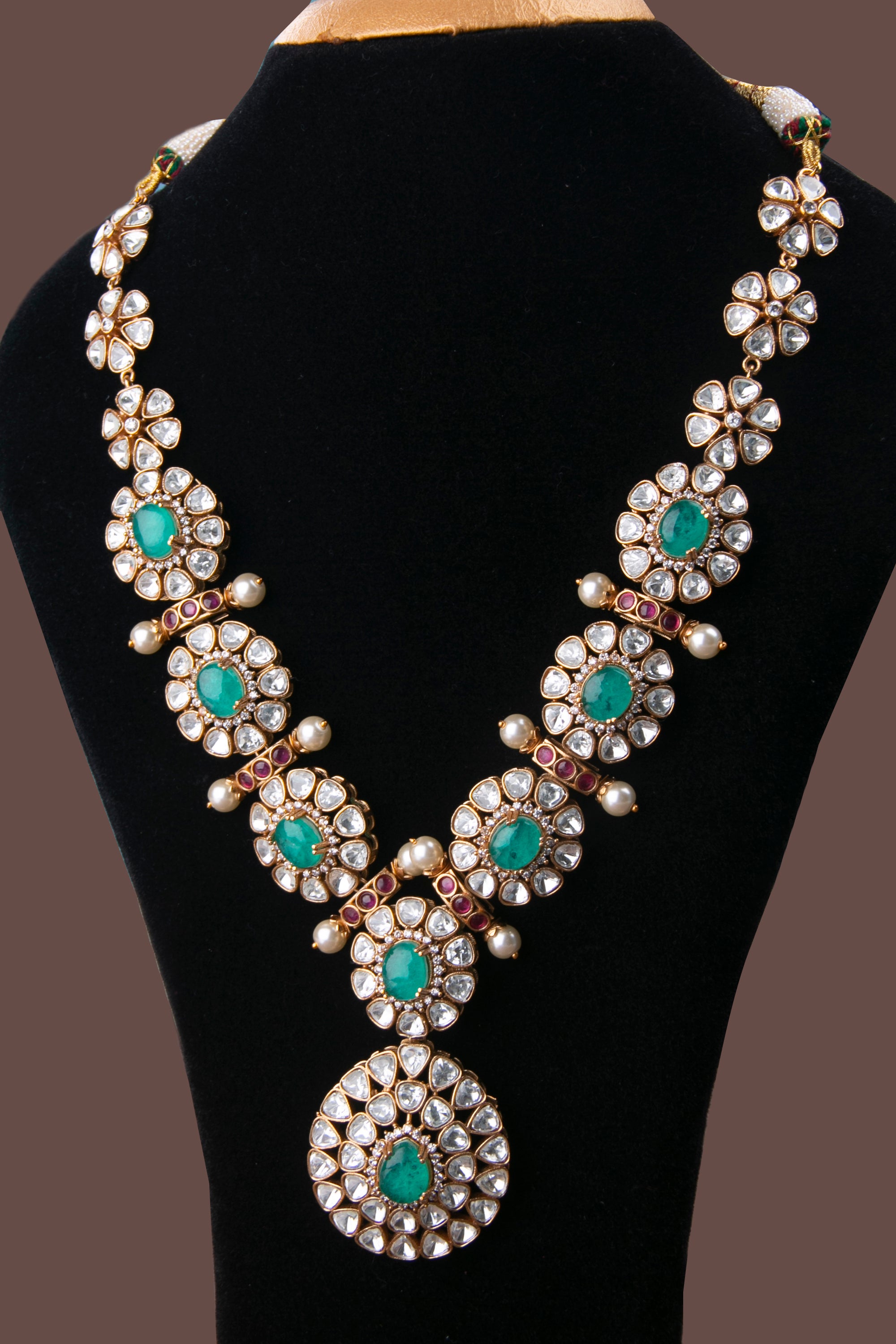 Designer Necklace - Moissanite and Sea Green Neckpiece Set