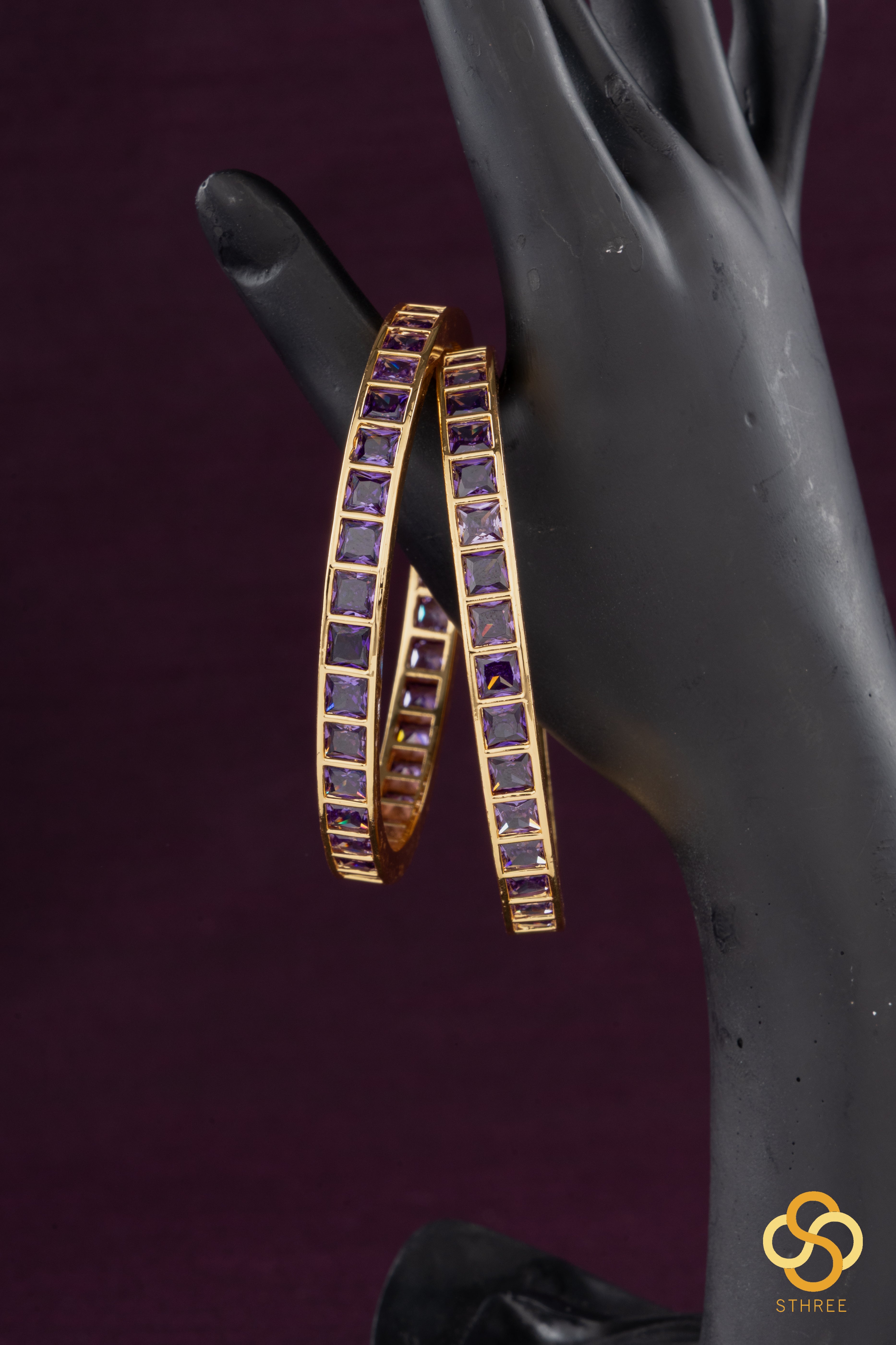 Amethyst colour - Square stone bangles