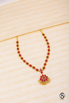 Ambujam - Palakkadu Necklace with Gold Balls and Pearls Hanging