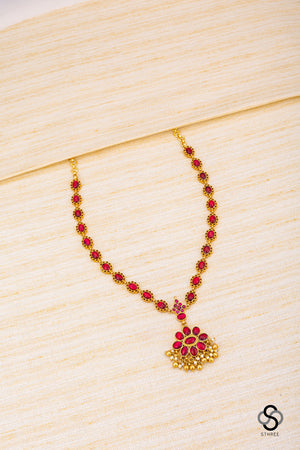 Ambujam - Palakkadu Necklace with Gold Balls and Pearls Hanging