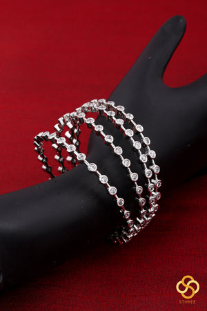 Set of 4 - Silver stones bangle