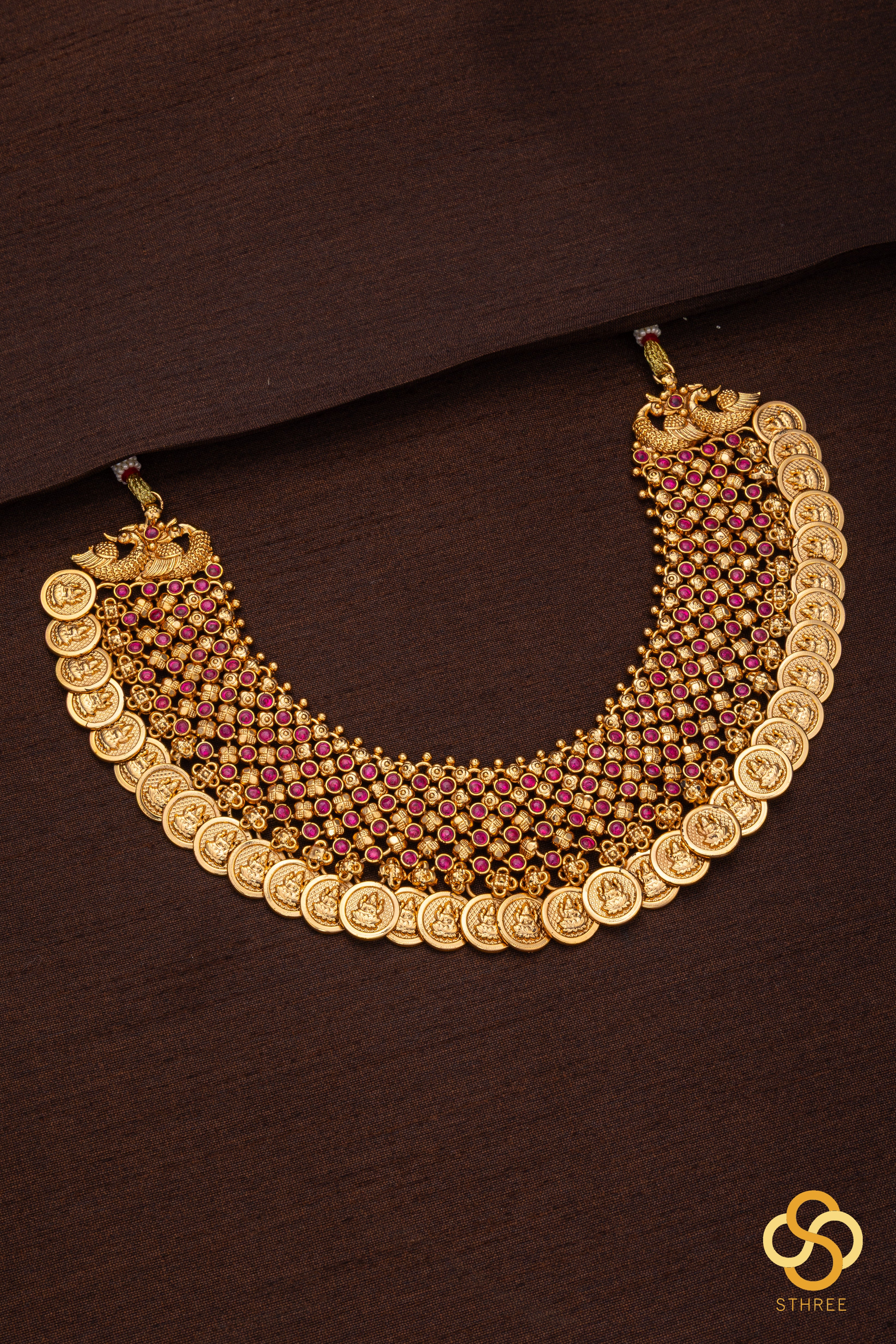 Ruby chokker with Lakshmi coins mala