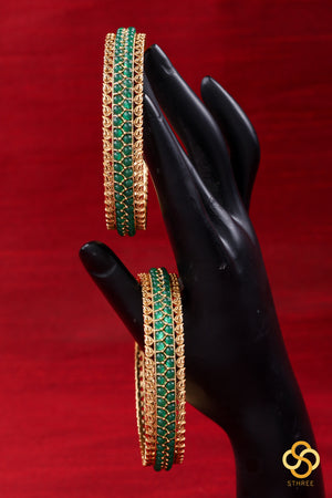 Antique finish bangles-  Emerald green