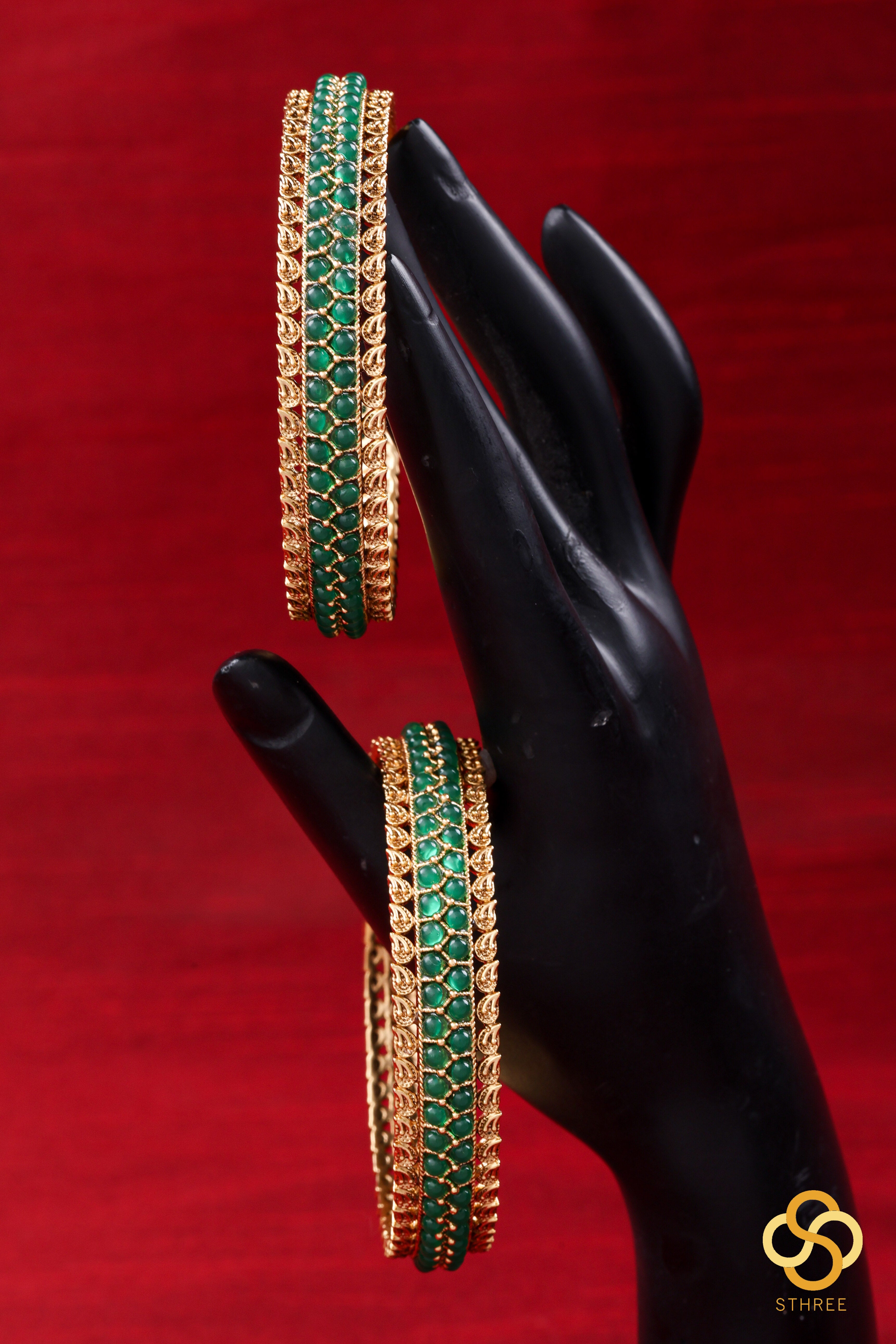 Antique finish bangles-  Emerald green