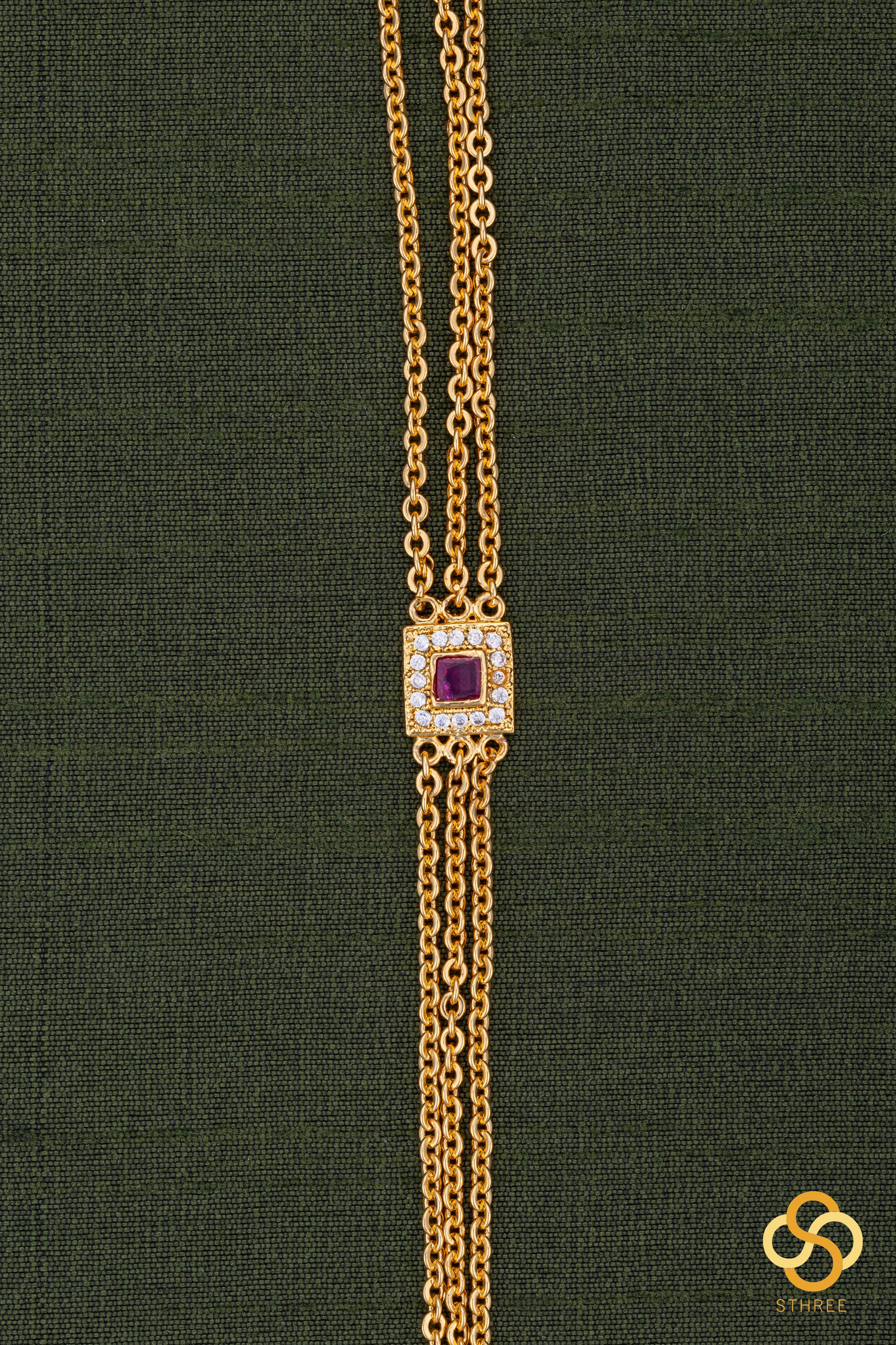 Mogappu with Three Line Chain - Ruby Red