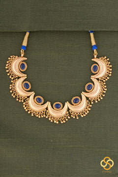 Chandbali Gold Matt Necklace -  Sapphire Blue