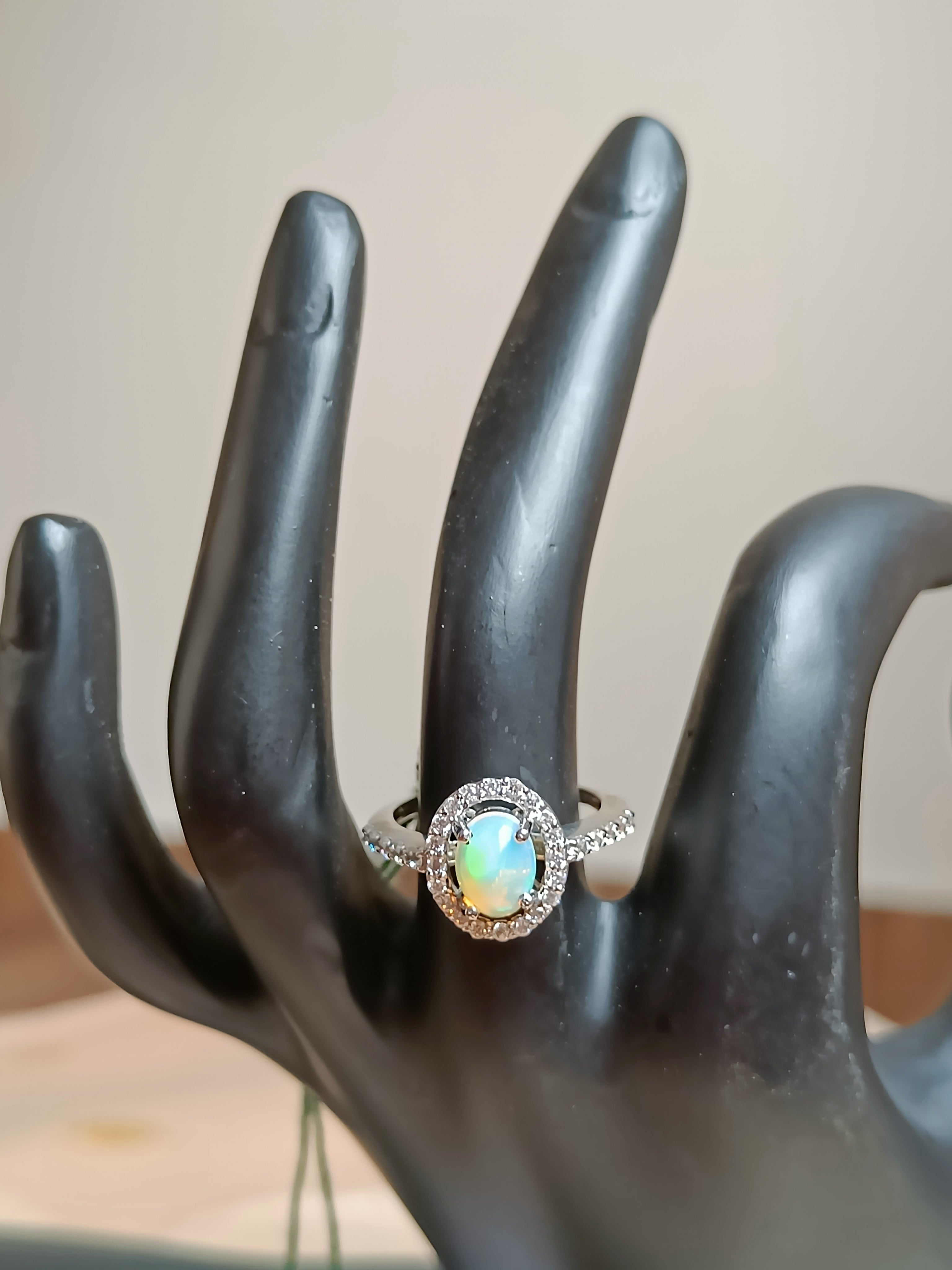 Opal and Zircon finger rings - Pure silver, Size 15