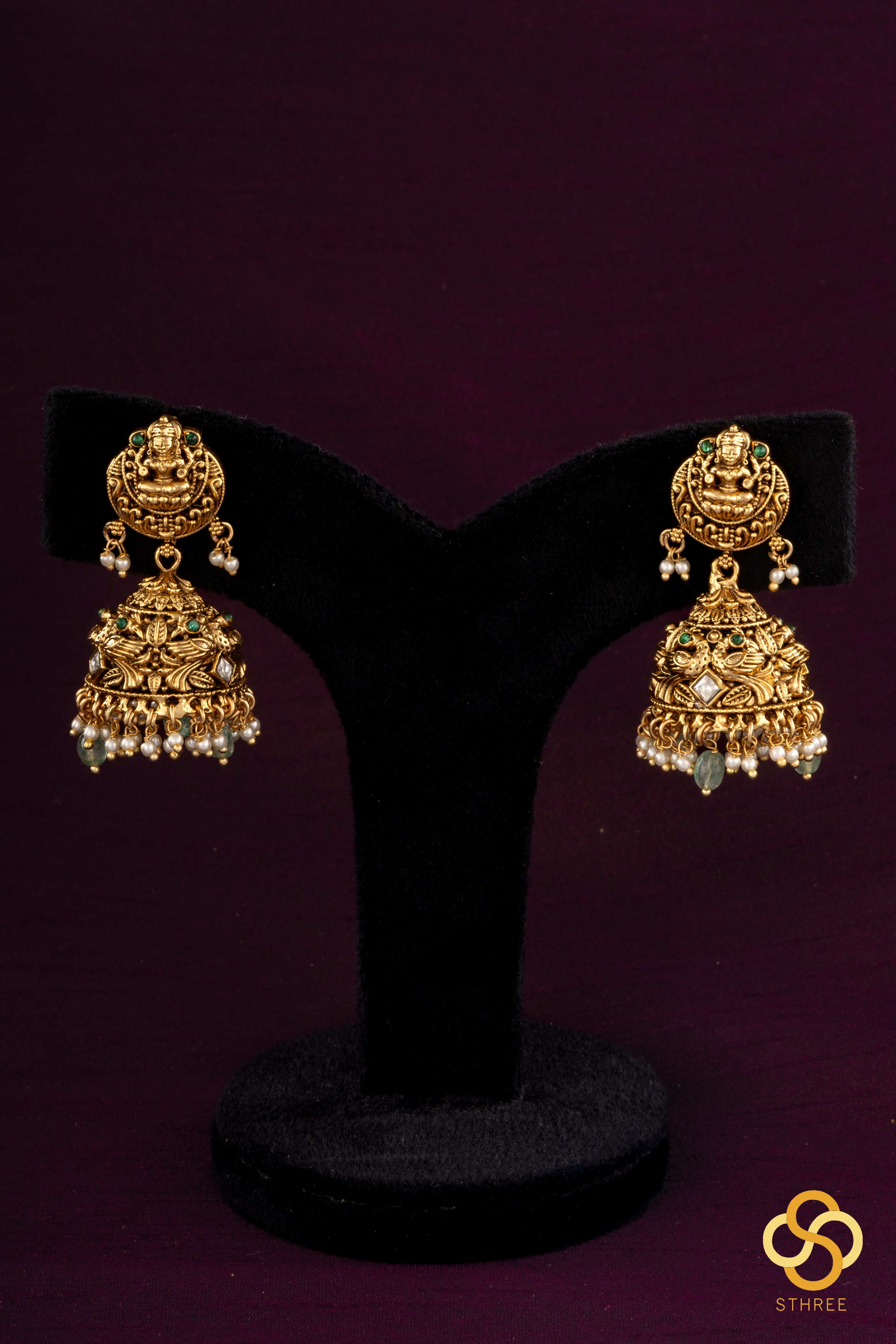 Gold with Square Kundan Necklace Set - Long