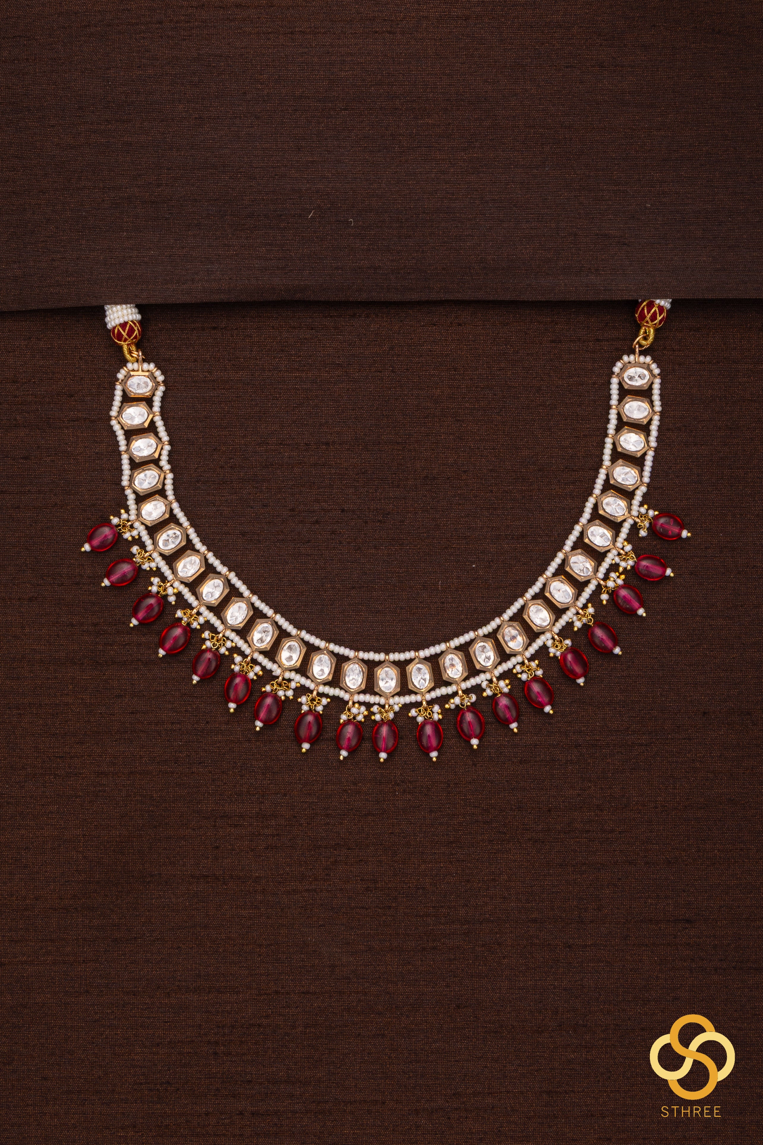Kundan Stone Choker with Pearls and Ruby Pink Set