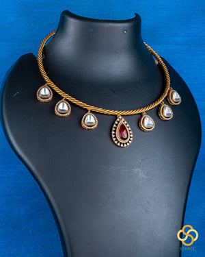 Hasli set - Kundan hangings and red centerpiece