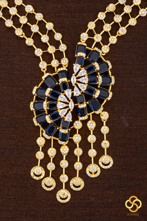Diamond Pattern Necklace - Sapphire Blue Pendant