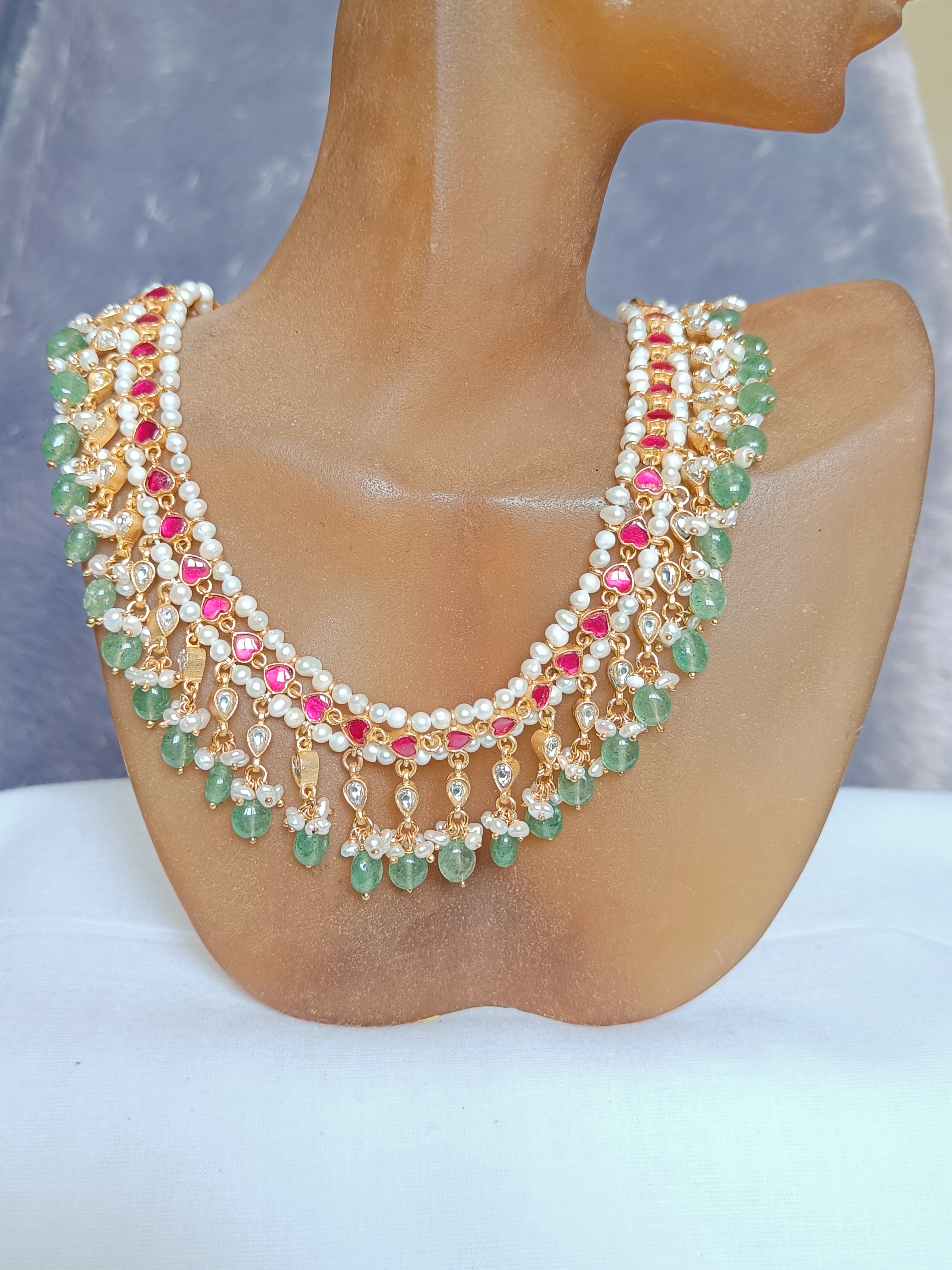 Pearls with Kemp Red Stone Necklace