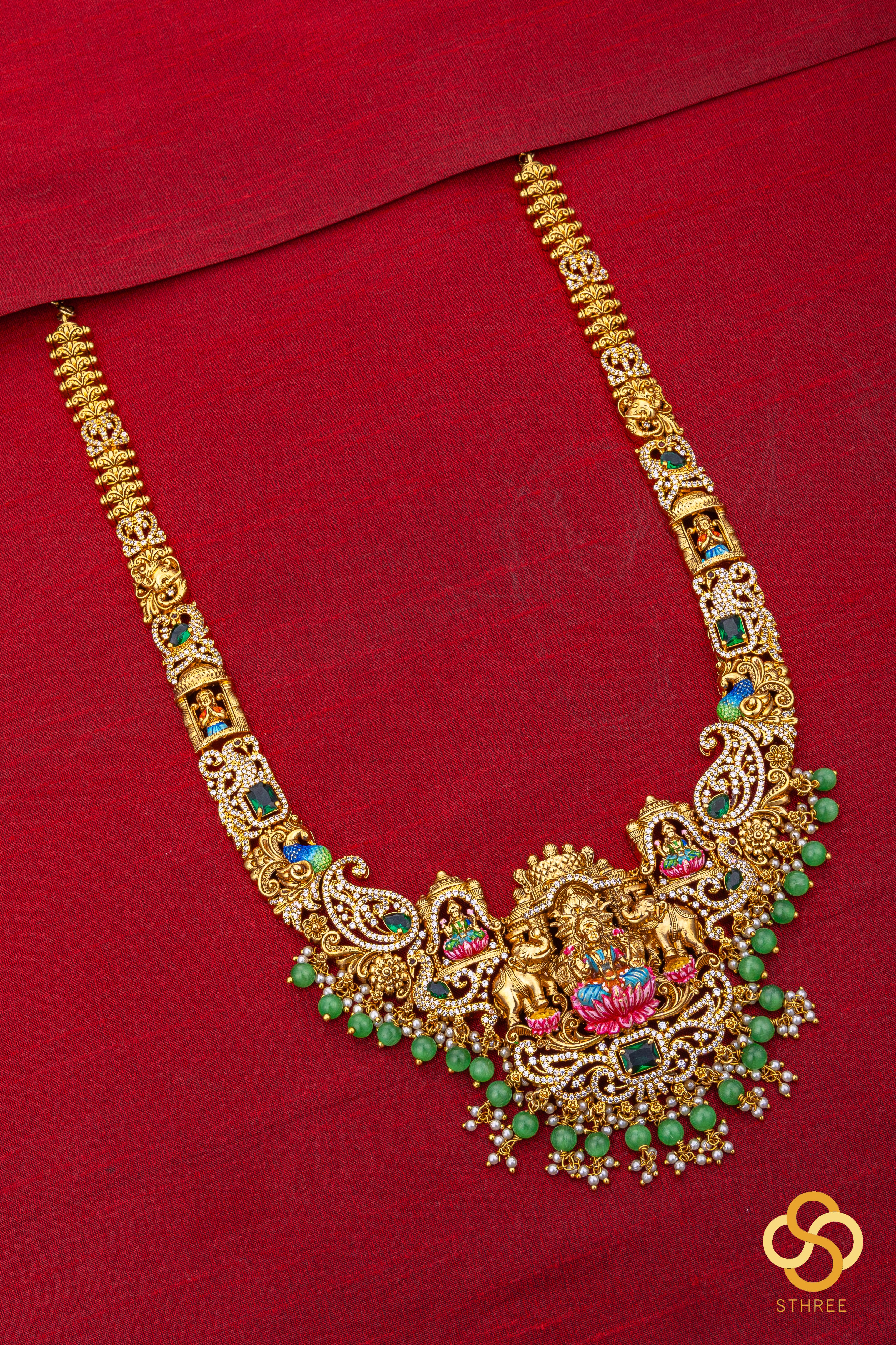 Gajalakshmi haram with Meenakari work - 38 inches long