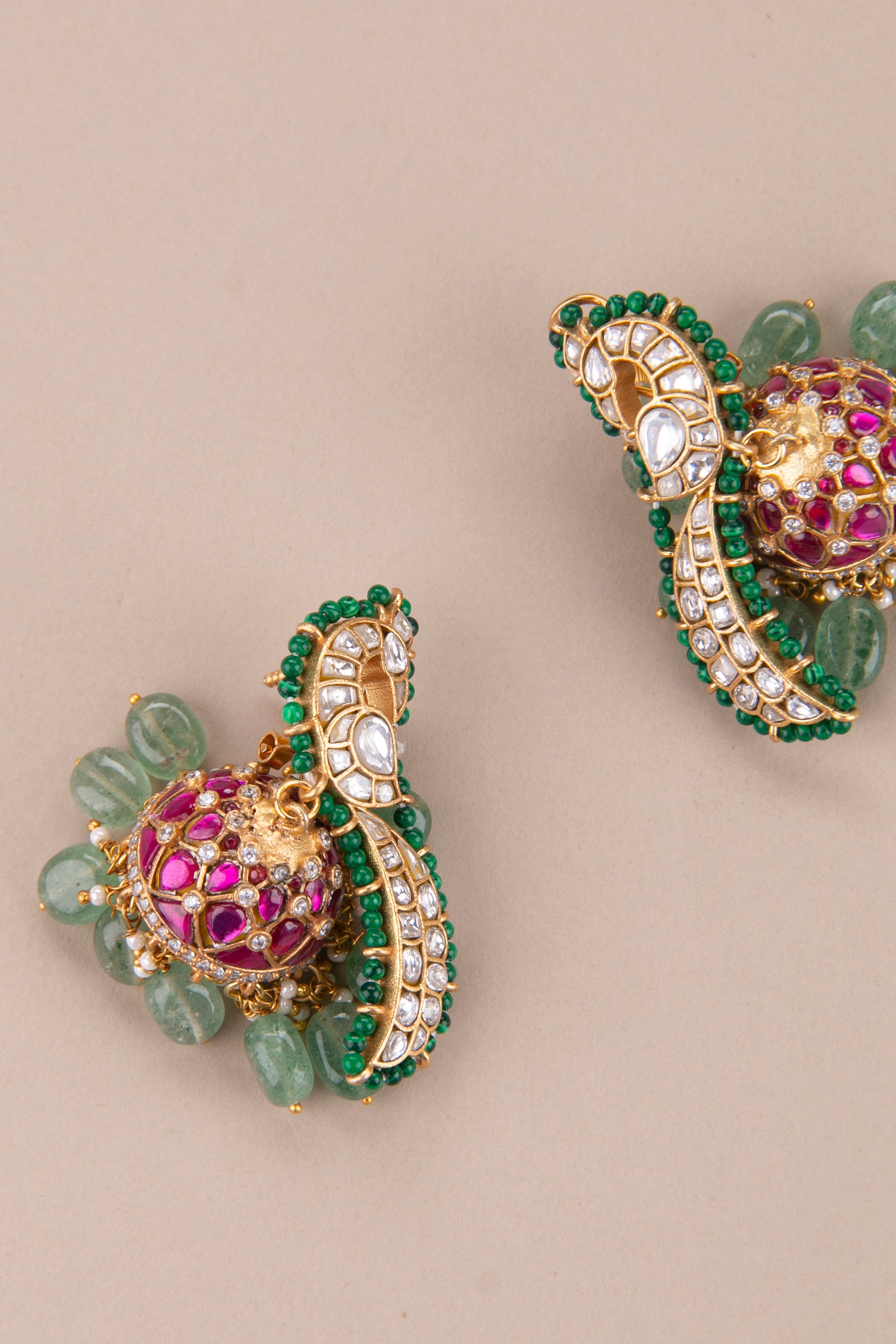 Peacock earcuff jhumkas - Jadau kundan
