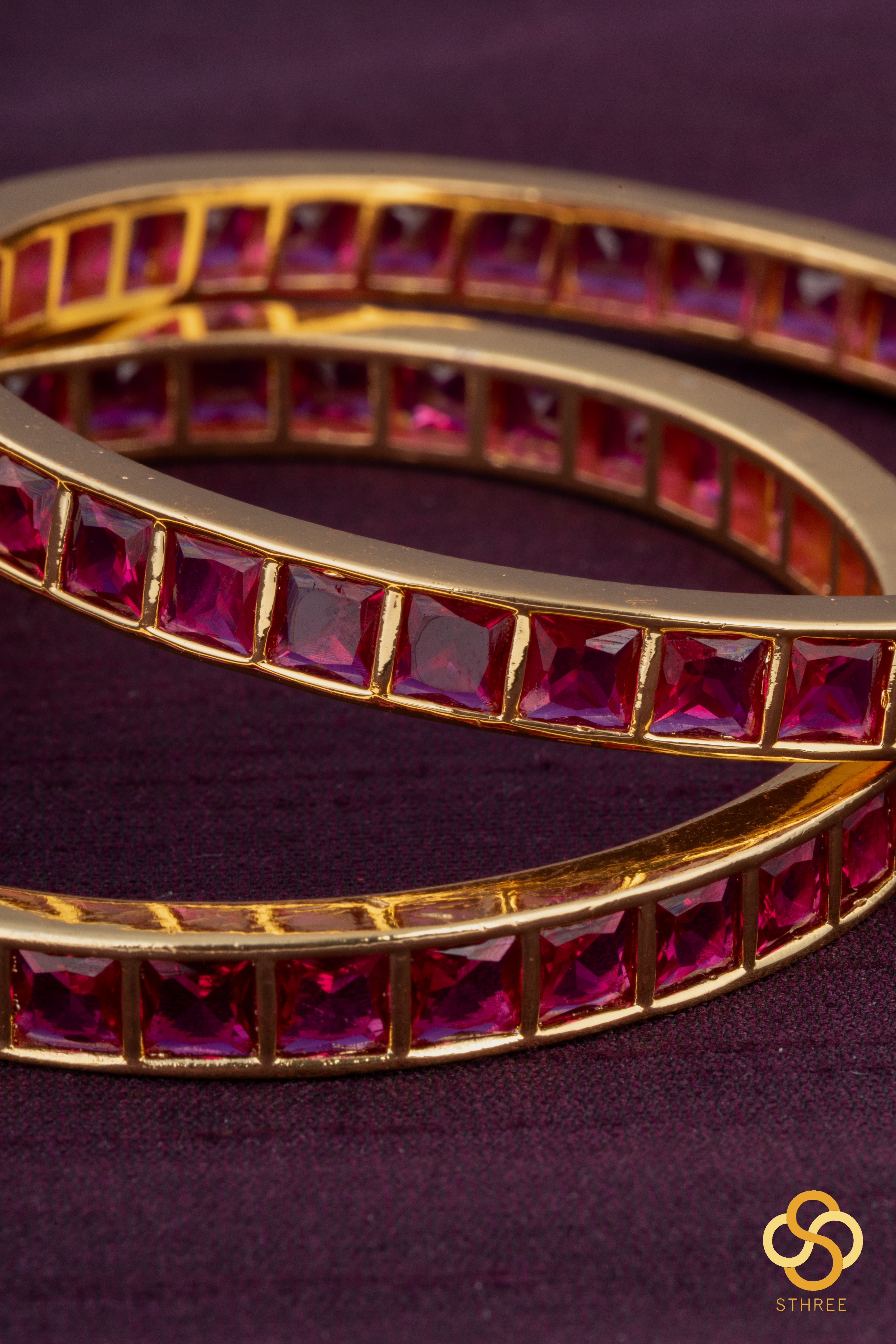 Ruby Red - Square stone bangles