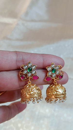 Kundan necklace set - Double peacock, with jhumkas