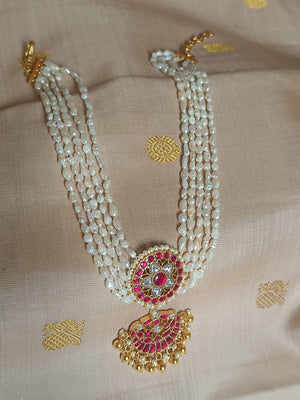 Fresh water pearls choker - Kemp red