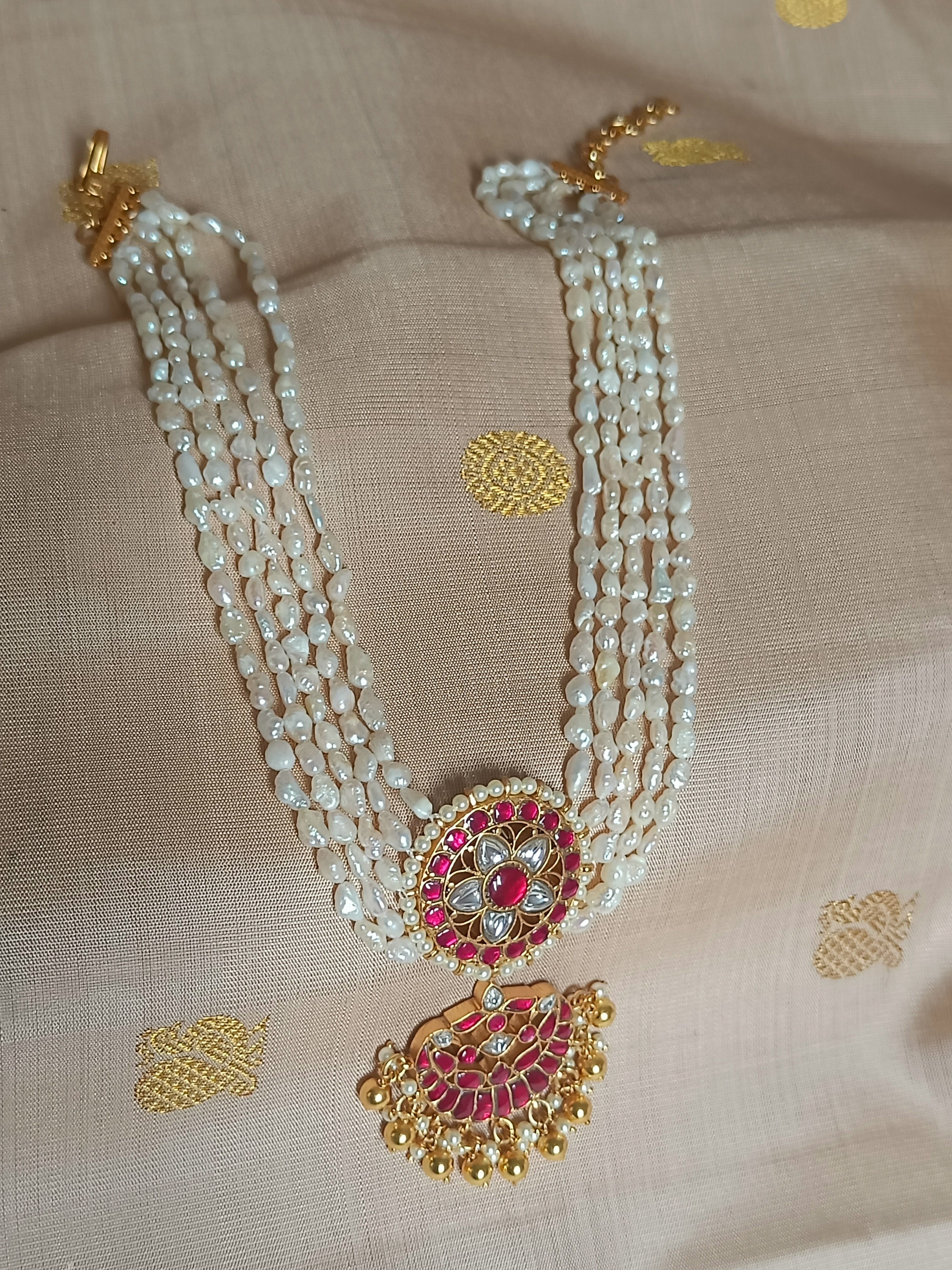Fresh water pearls choker - Kemp red