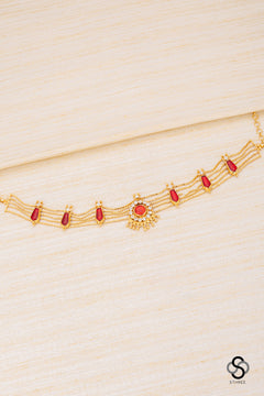 Kerala necklace  - Gold chains with Red stones