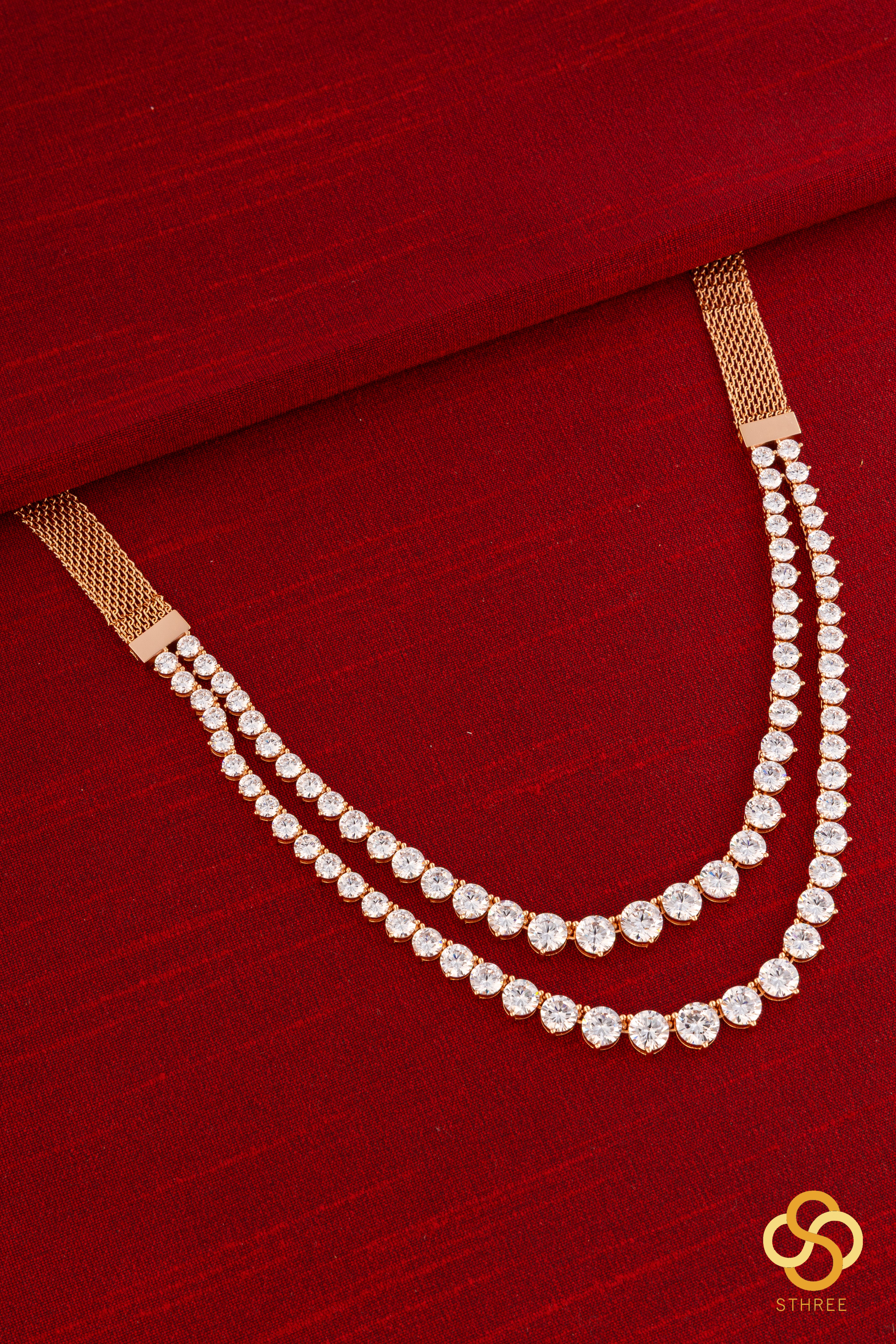 Solitaire Necklace Two Layer - Rose Gold Finish