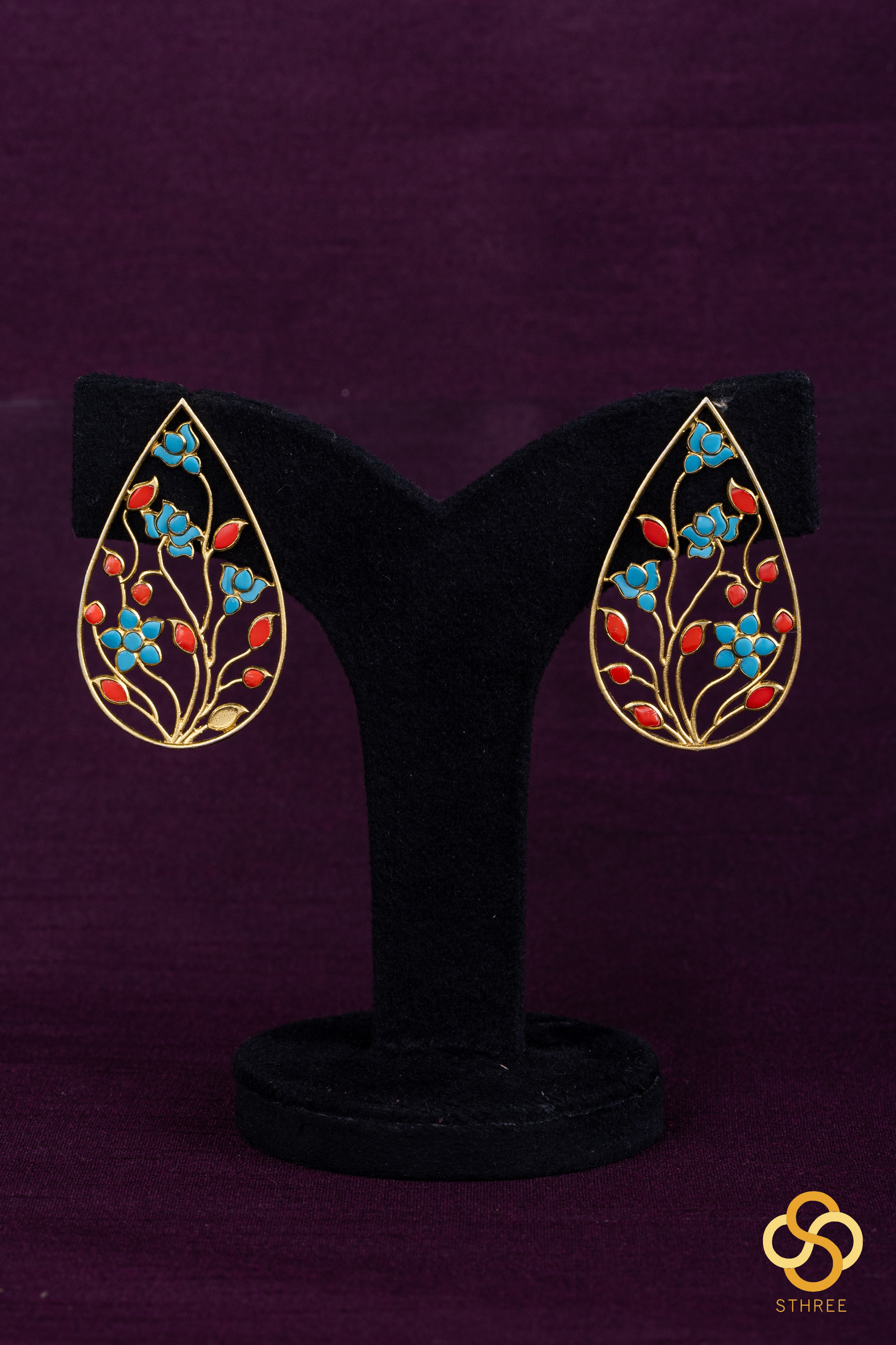Jadau kundan earrings - Turquoise and coral