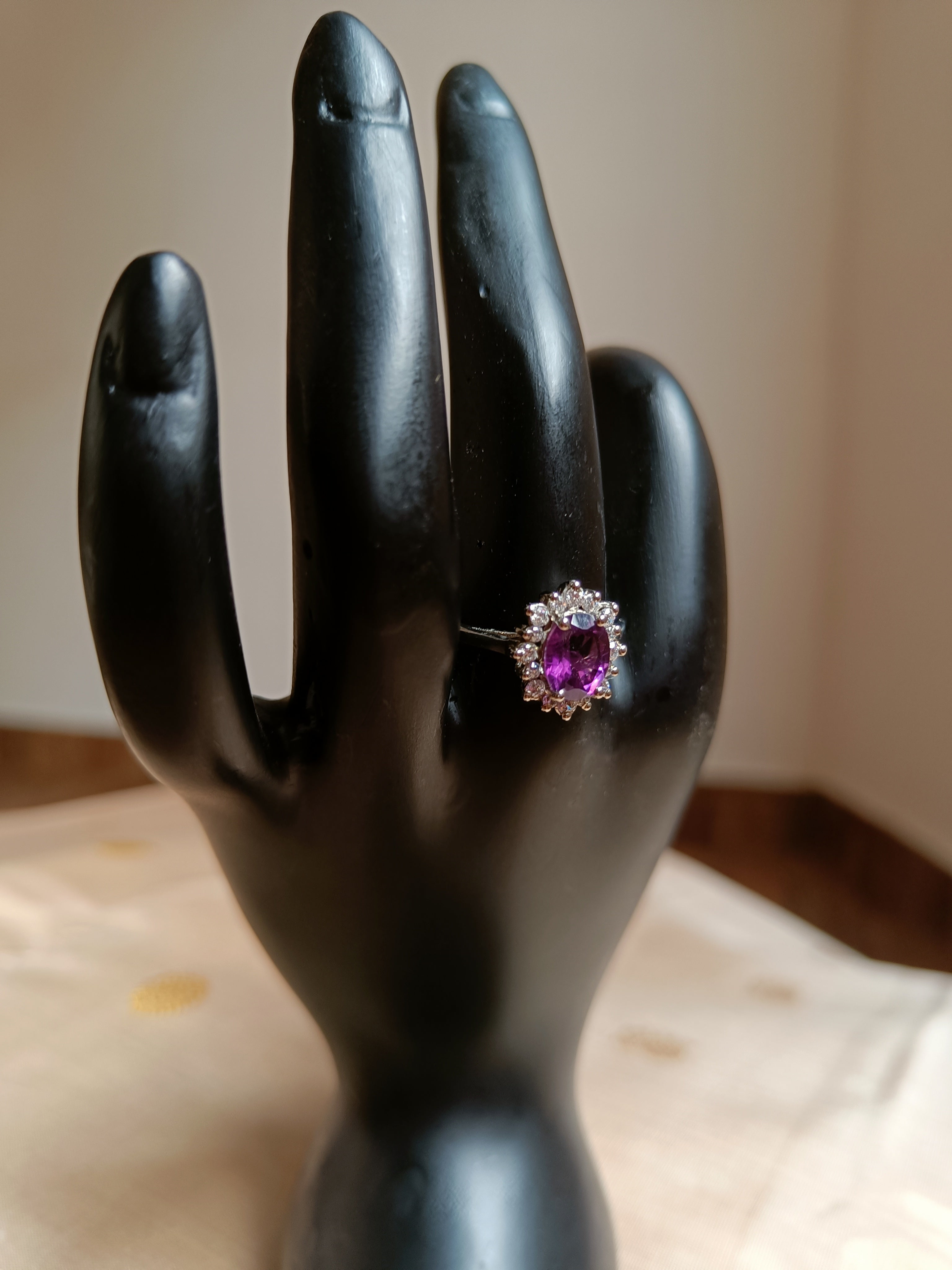 Amethyst and Zircon finger rings - Pure silver - Size 15