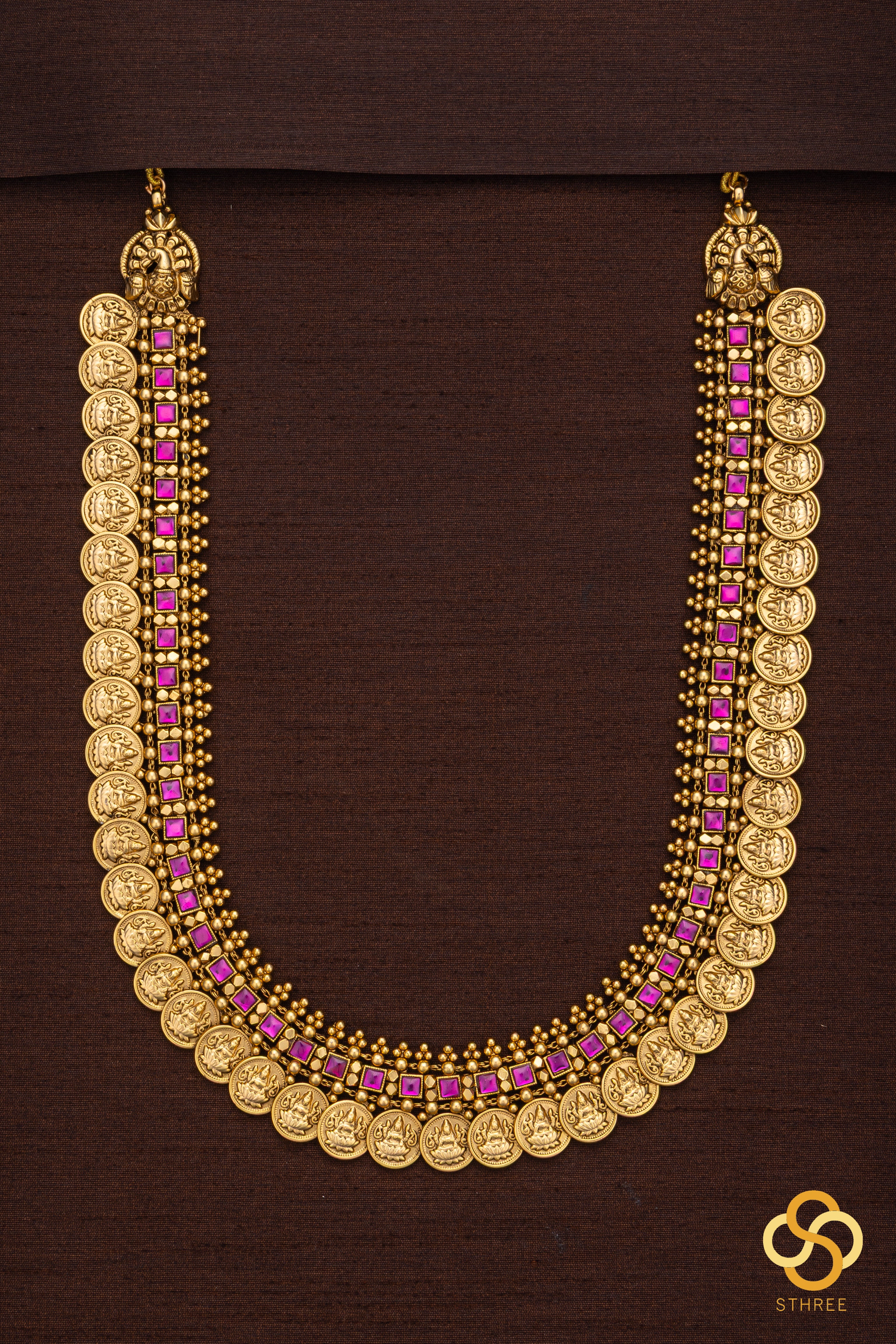 Lakshmi Kasumalai Set with Ruby Red Square Stones