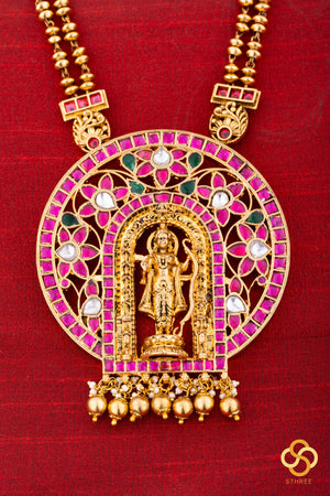 Ayodhya Rama, Jadau kundan Pendant Neckpiece - Red