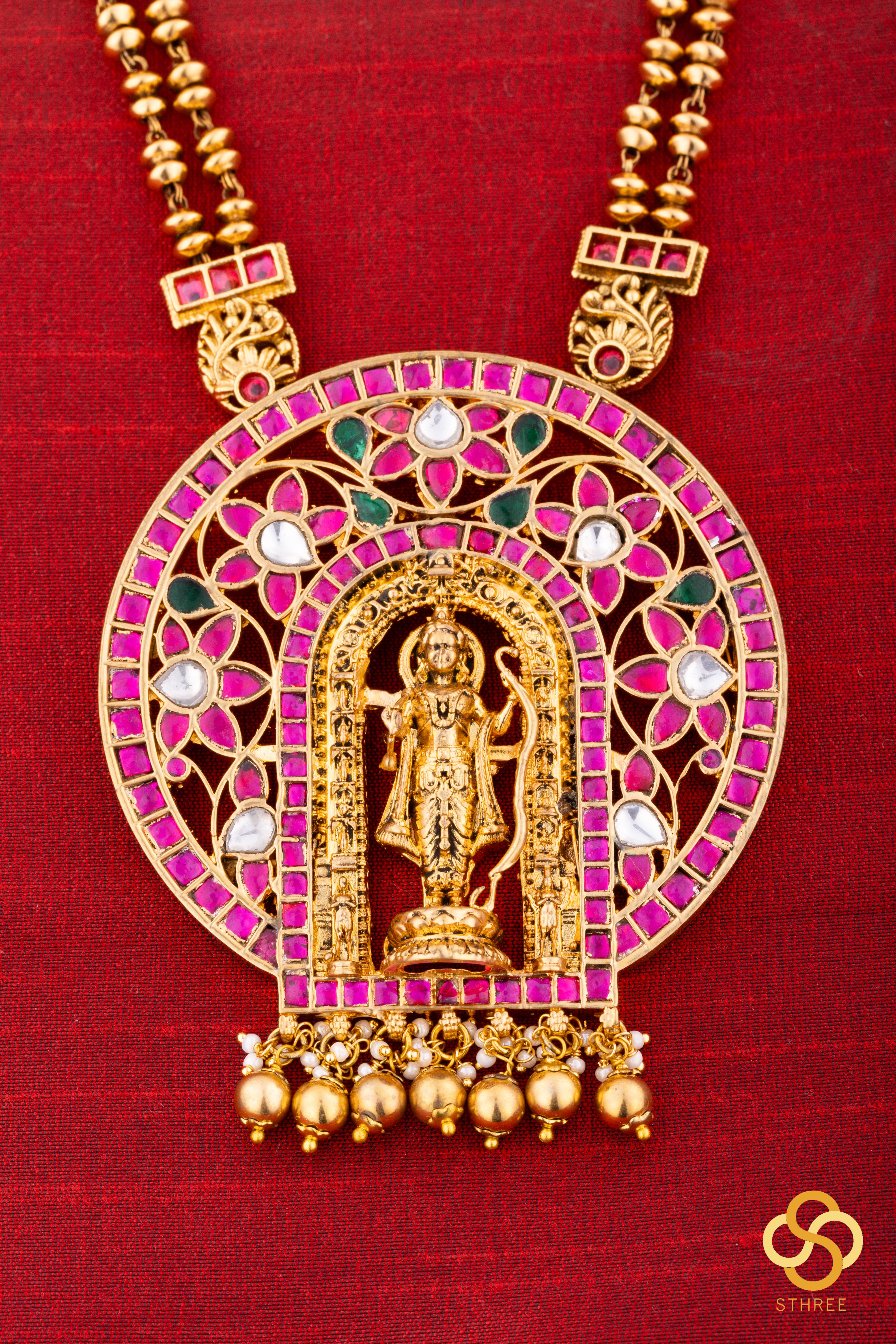 Ayodhya Rama, Jadau kundan Pendant Neckpiece - Red